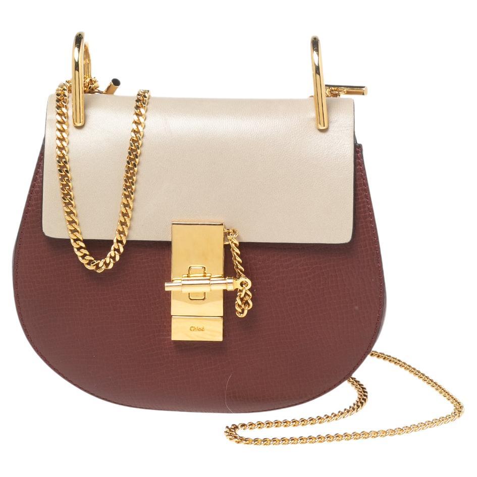 Chloe Brick/Off White Leather Mini Drew Shoulder Bag