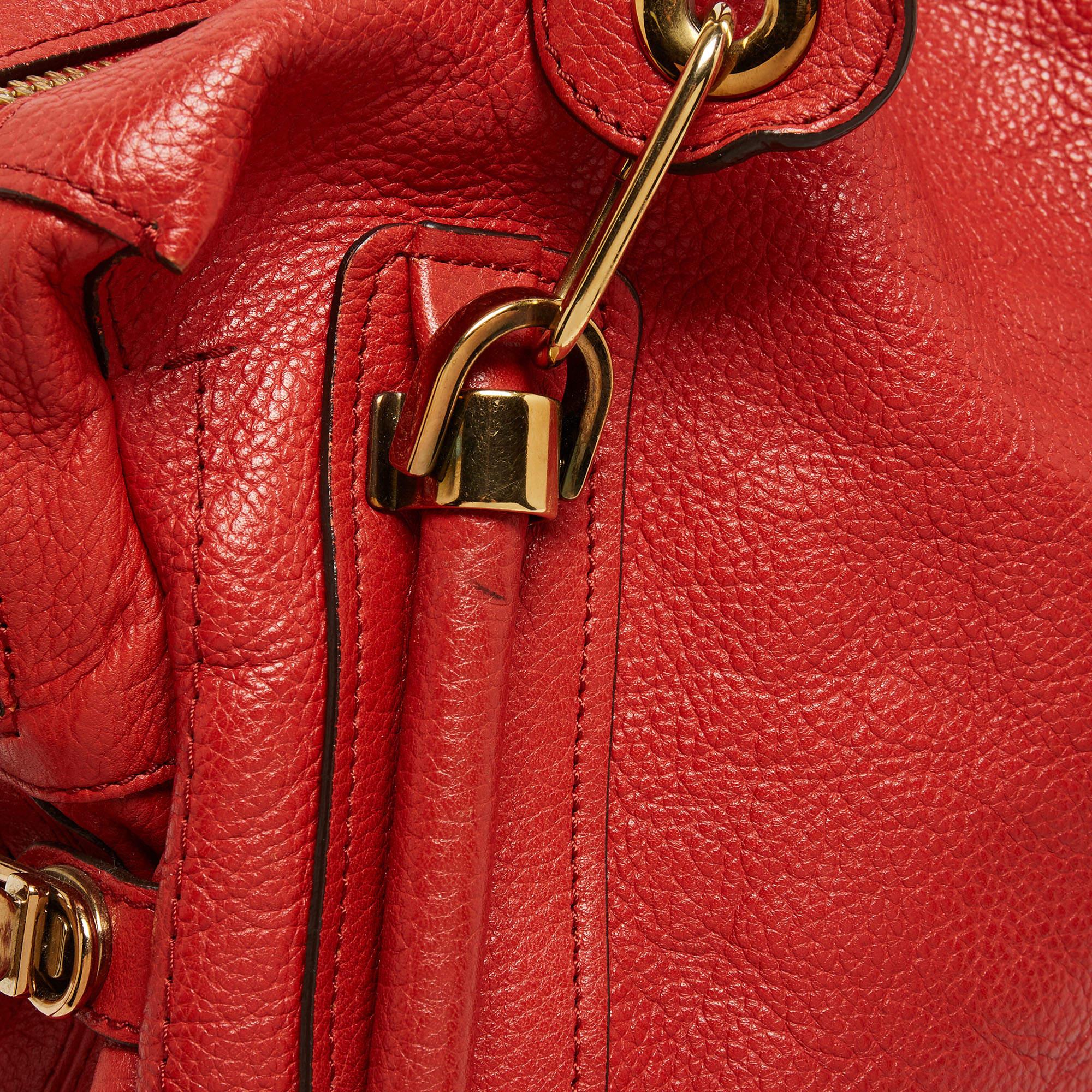 Chloe Brick Red Leather Large Paraty Shoulder Bag For Sale 6