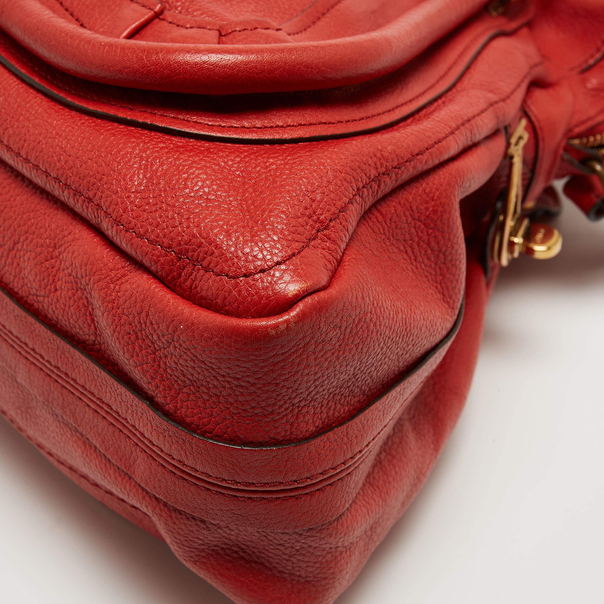 Chloe Brick Red Leather Large Paraty Shoulder Bag For Sale 8