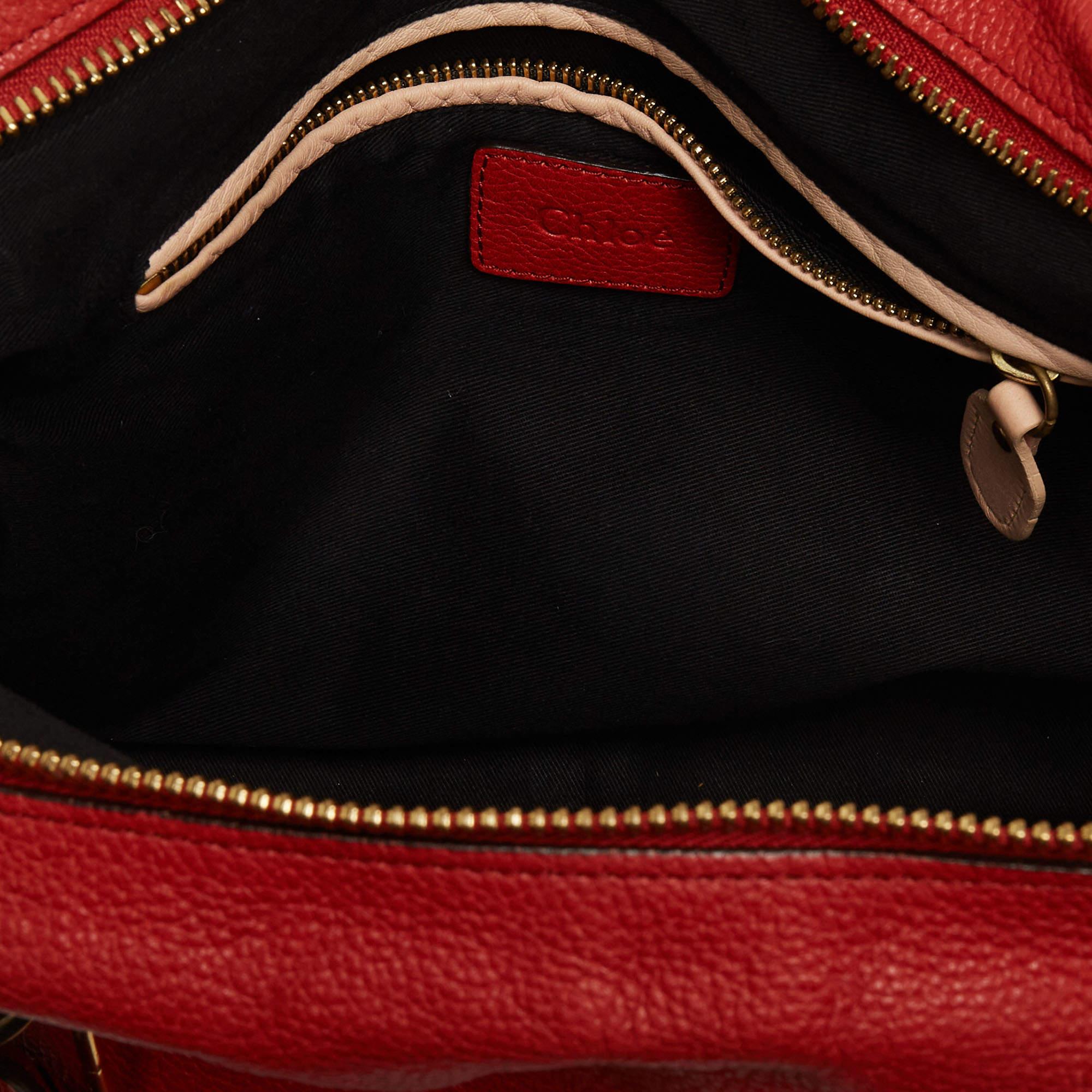 Chloe Brick Red Leather Large Paraty Shoulder Bag For Sale 9