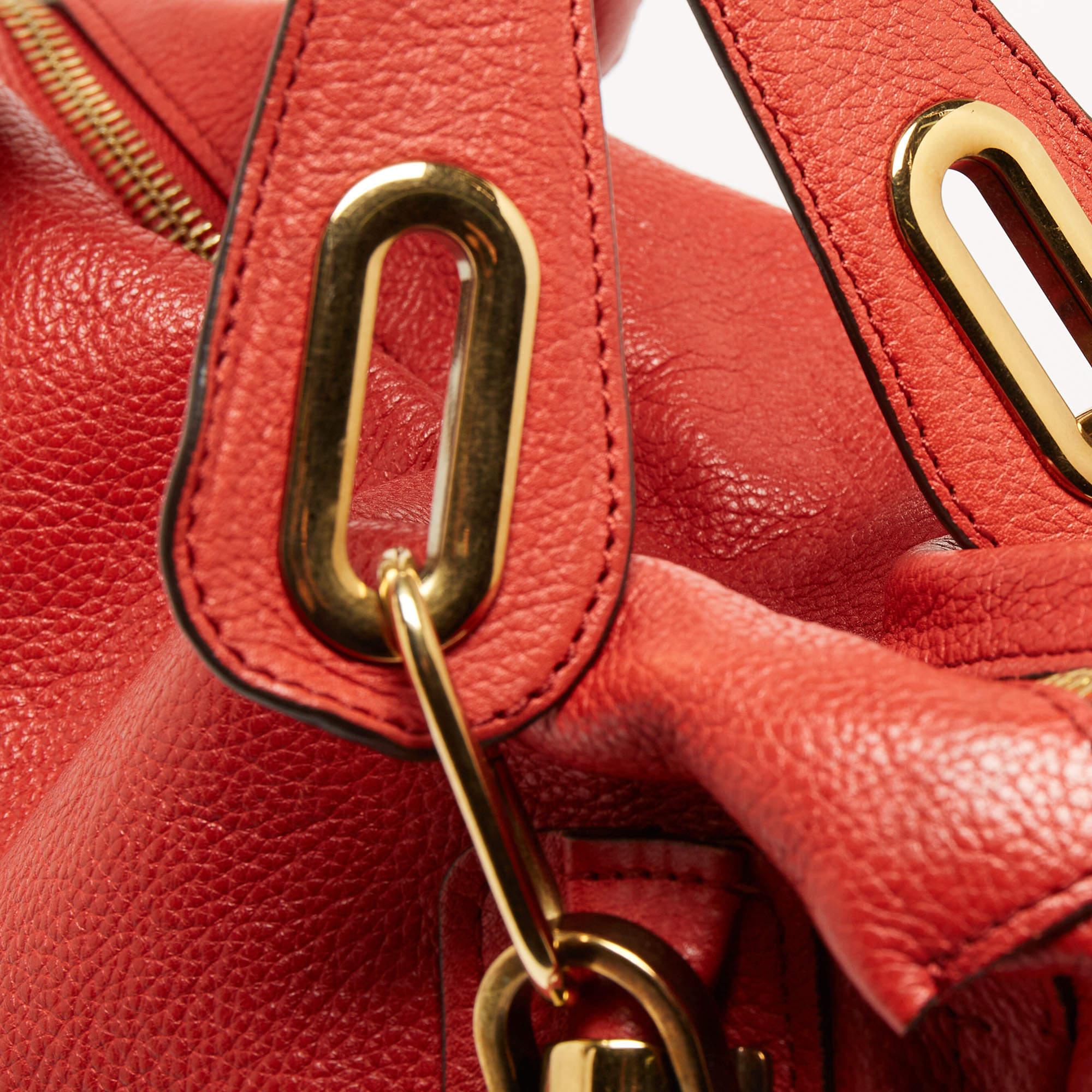 Chloe Brick Red Leather Large Paraty Shoulder Bag For Sale 10
