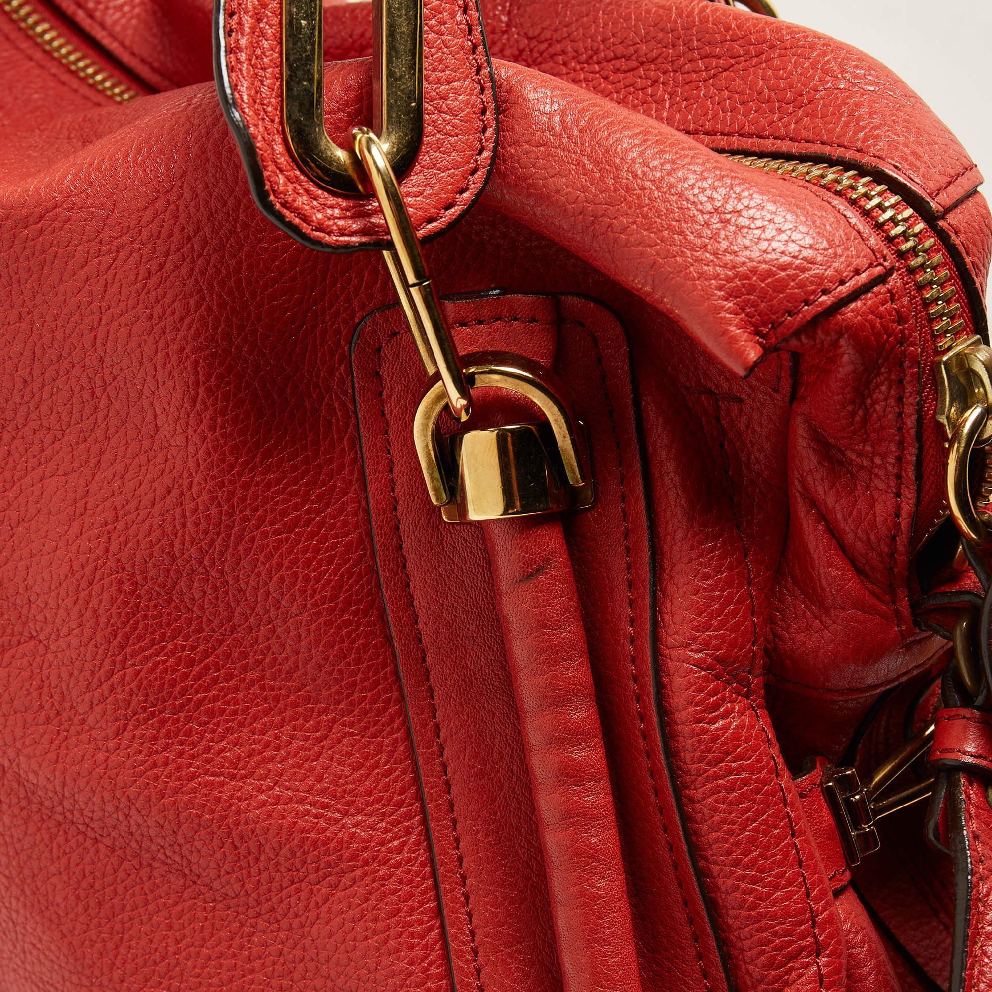 Chloe Brick Red Leather Large Paraty Shoulder Bag For Sale 11