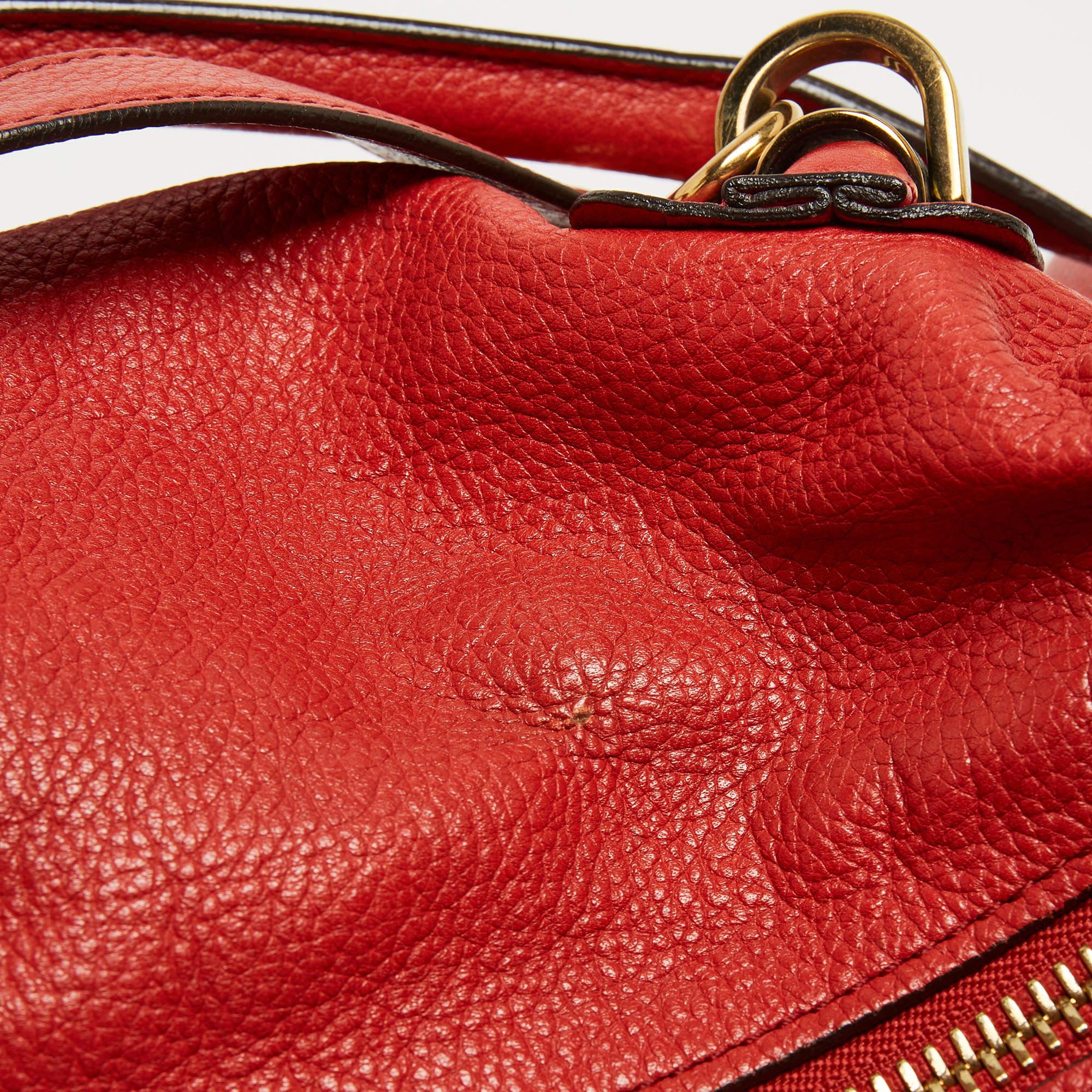 Chloe Brick Red Leather Large Paraty Shoulder Bag For Sale 12