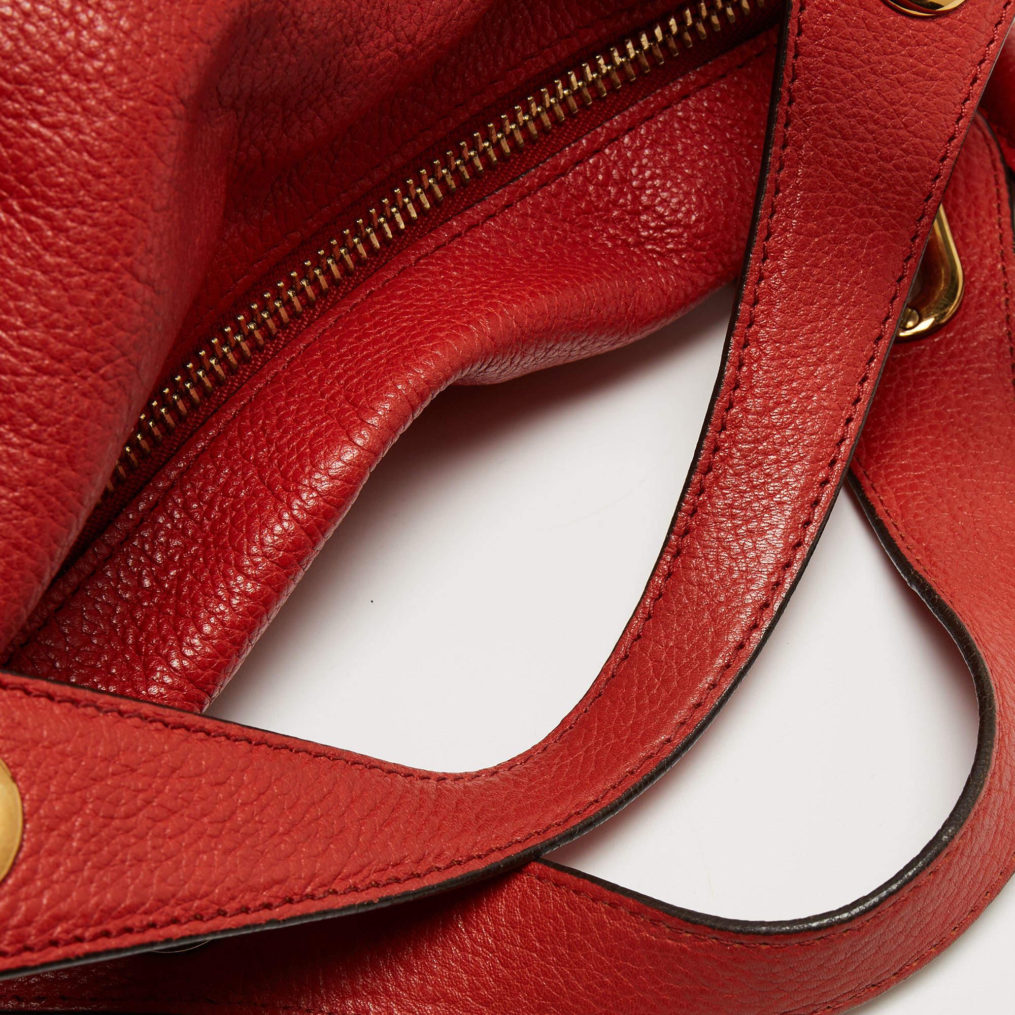 Chloe Brick Red Leather Large Paraty Shoulder Bag For Sale 13