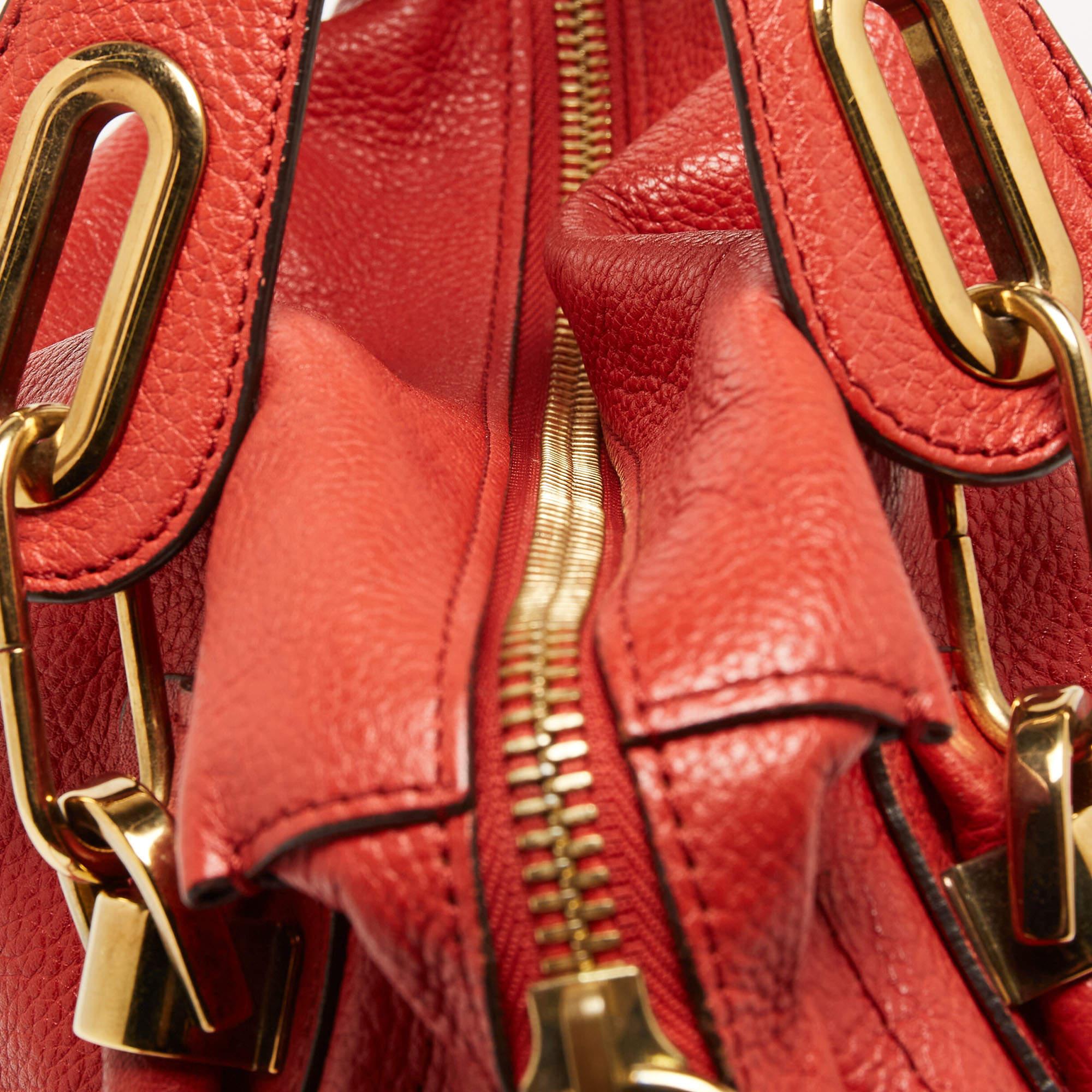 Chloe Brick Red Leather Large Paraty Shoulder Bag For Sale 14