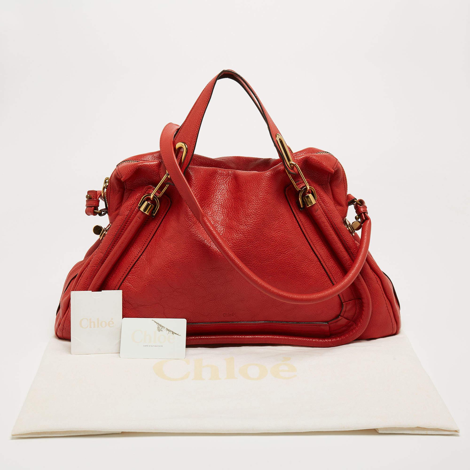 Chloe Brick Red Leather Large Paraty Shoulder Bag For Sale 15
