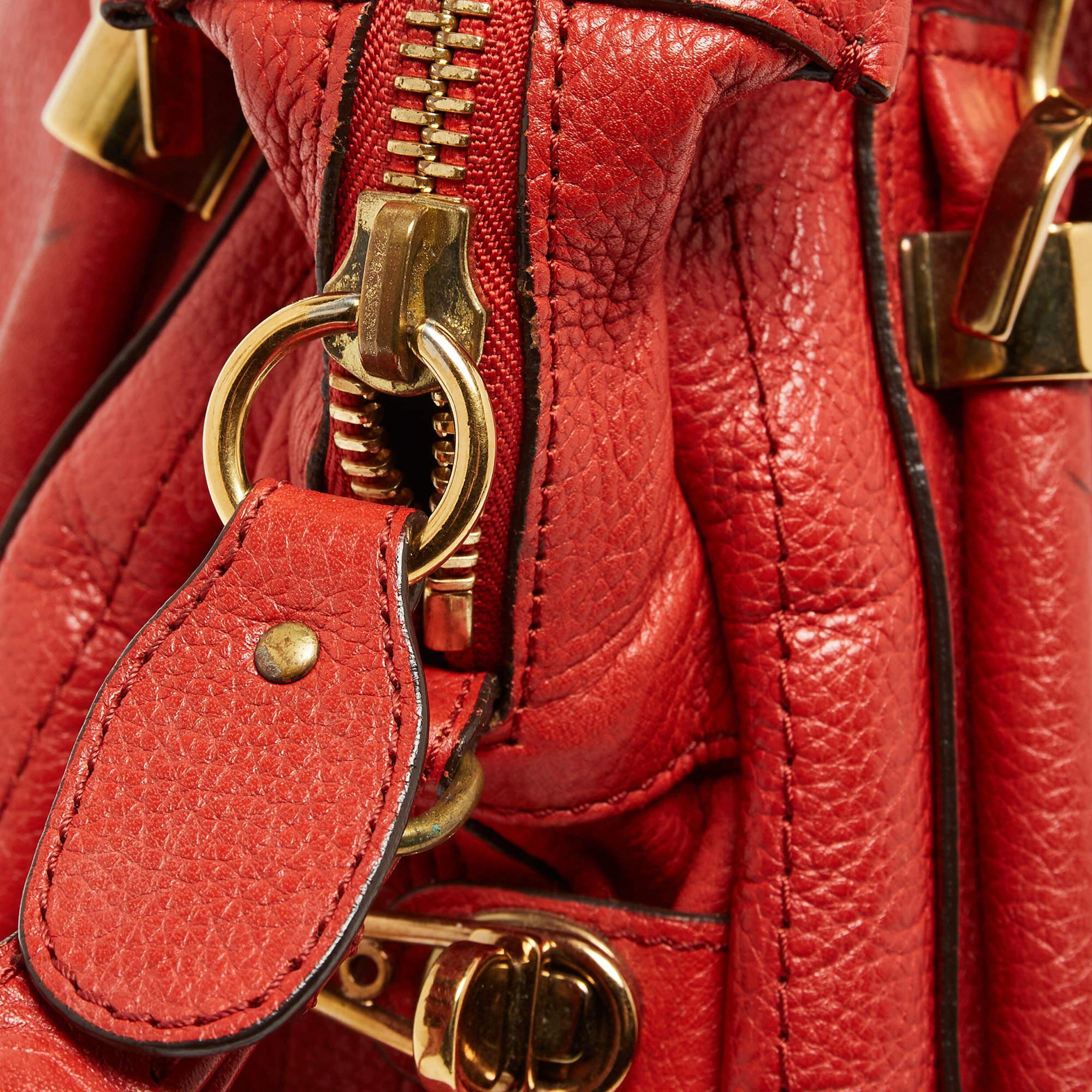 Chloe Brick Red Leather Large Paraty Shoulder Bag For Sale 2