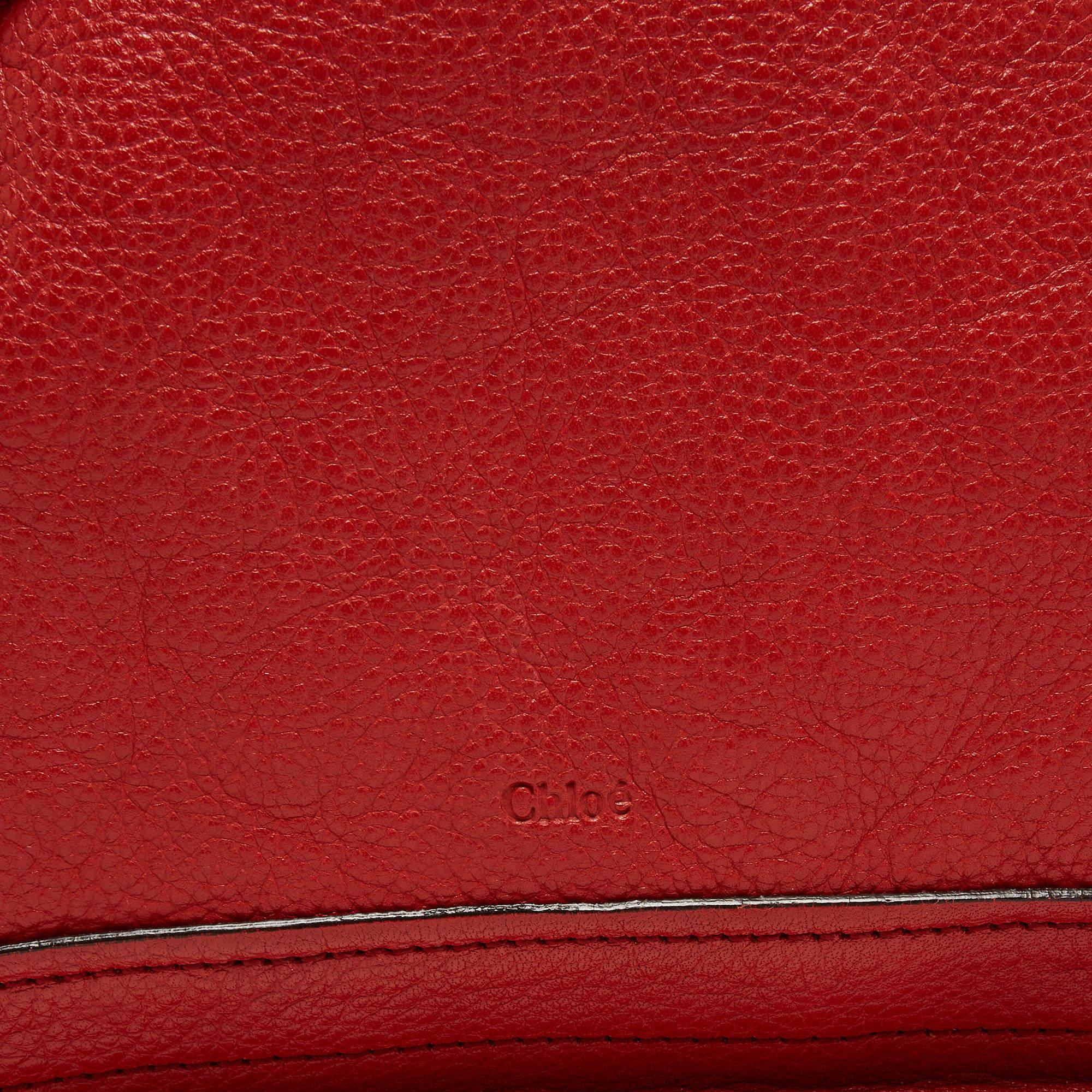 Chloe Brick Red Leather Large Paraty Shoulder Bag For Sale 3