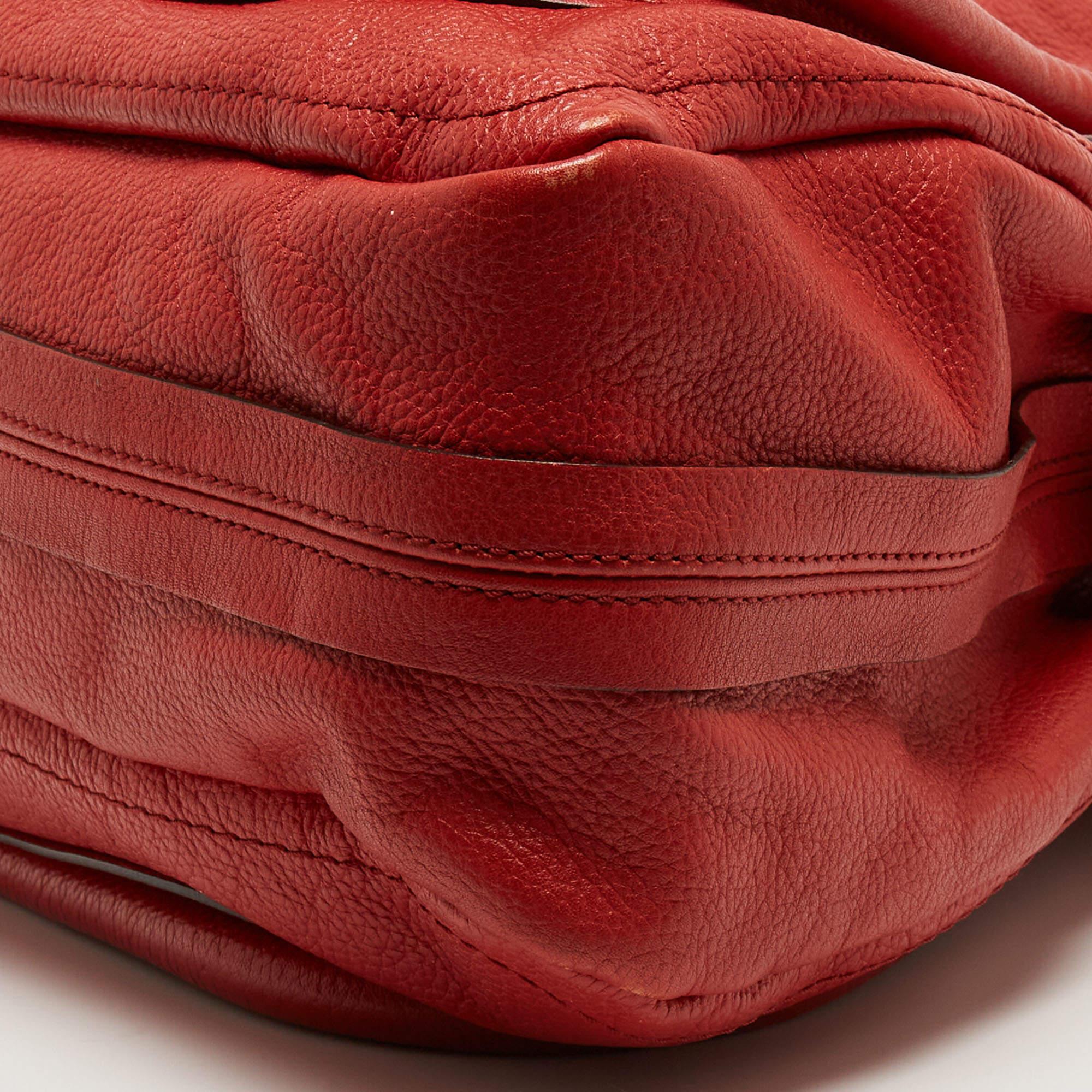 Chloe Brick Red Leather Large Paraty Shoulder Bag For Sale 4