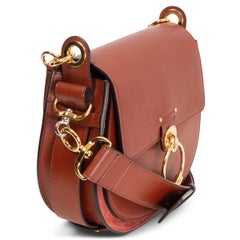 CHLOE brick red leather & suede TESS LARGE Shoulder Bag Sepia Brown