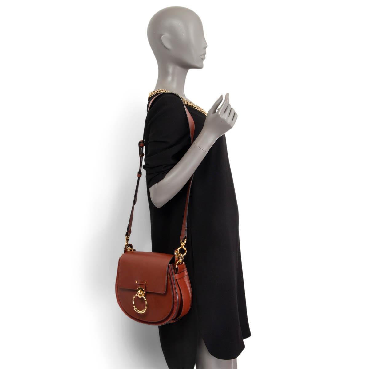 CHLOE brick red leather and suede TESS LARGE Shoulder Bag Sepia