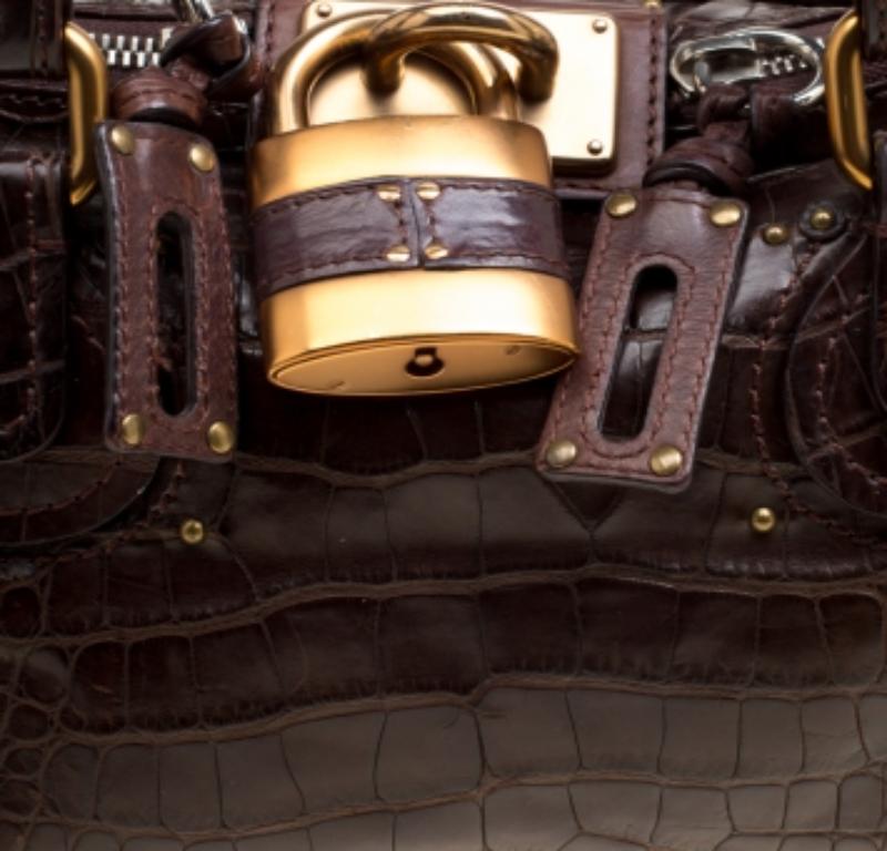 Borsa Paddington media in pelle e alligatore marrone di Chloe in vendita 5