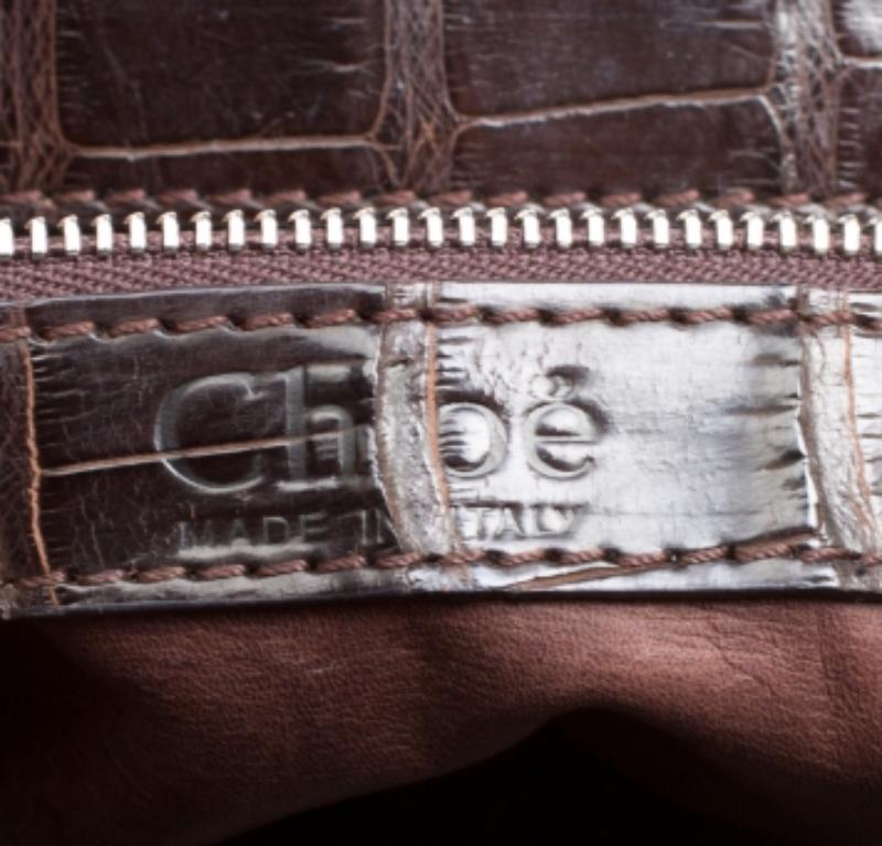 Nero Borsa Paddington media in pelle e alligatore marrone di Chloe in vendita