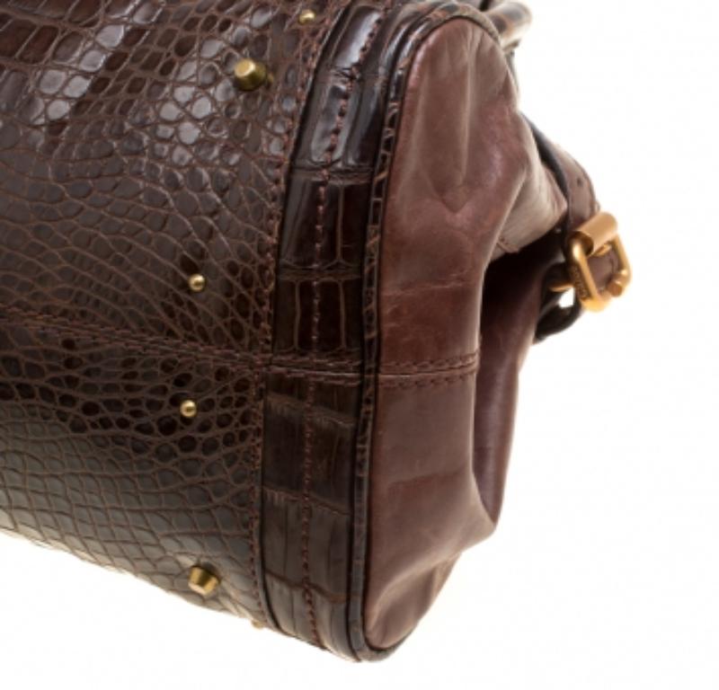 Donna Borsa Paddington media in pelle e alligatore marrone di Chloe in vendita