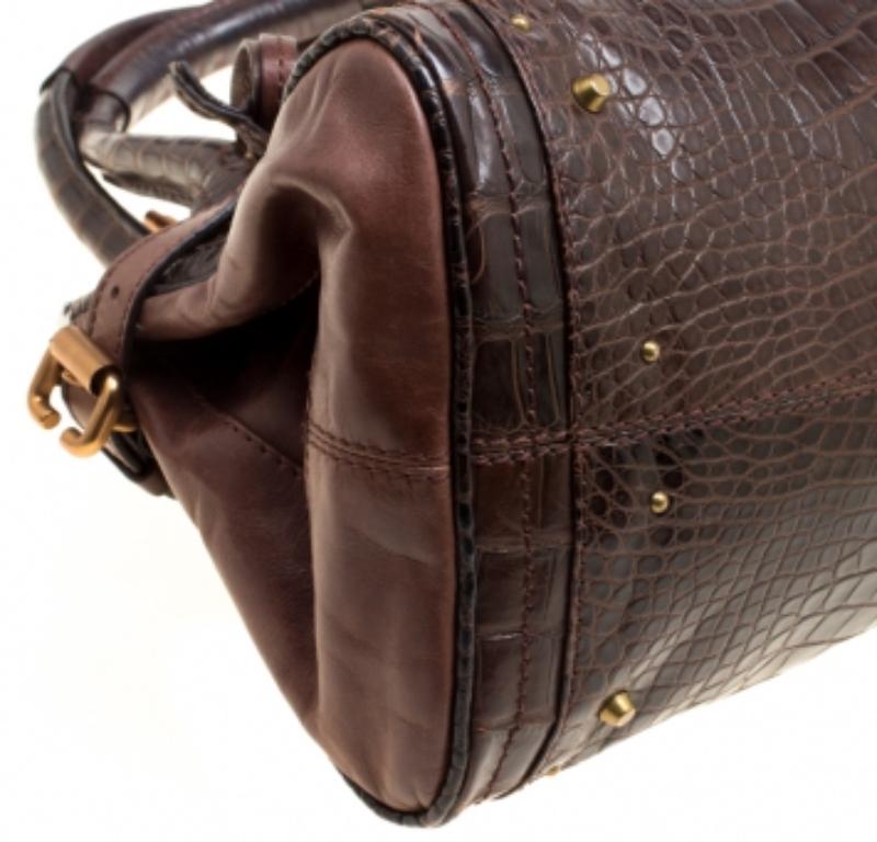 Borsa Paddington media in pelle e alligatore marrone di Chloe in vendita 1