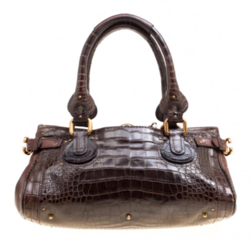 Borsa Paddington media in pelle e alligatore marrone di Chloe in vendita 3