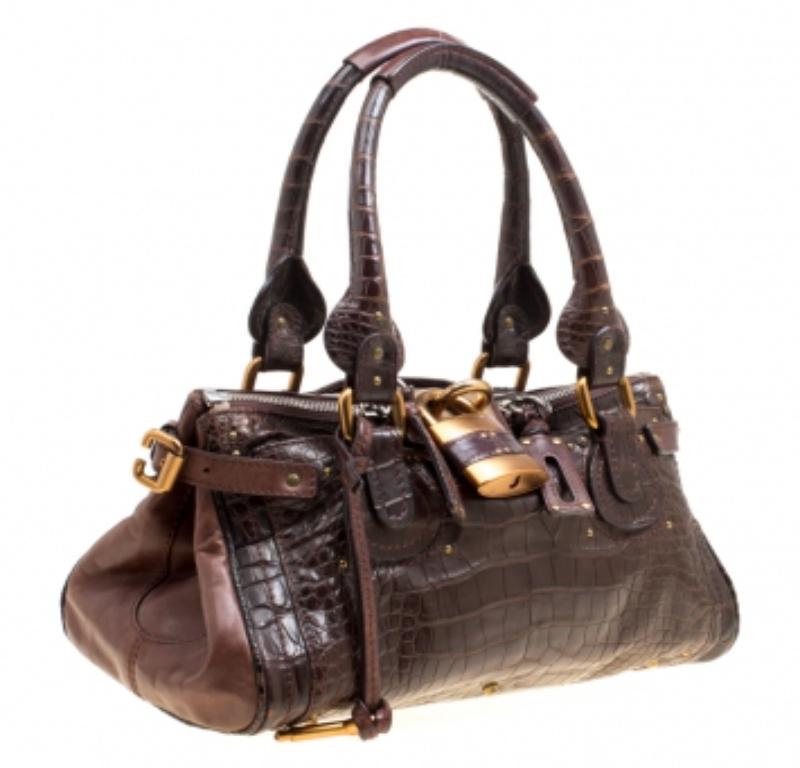Borsa Paddington media in pelle e alligatore marrone di Chloe in vendita 4