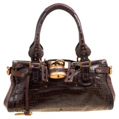 Chloe Brown Alligator and Leather Medium Paddington Satchel