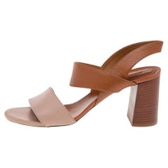 Chloe Brown/Beige leather Open Toe Slingback Sandals Size 37.5