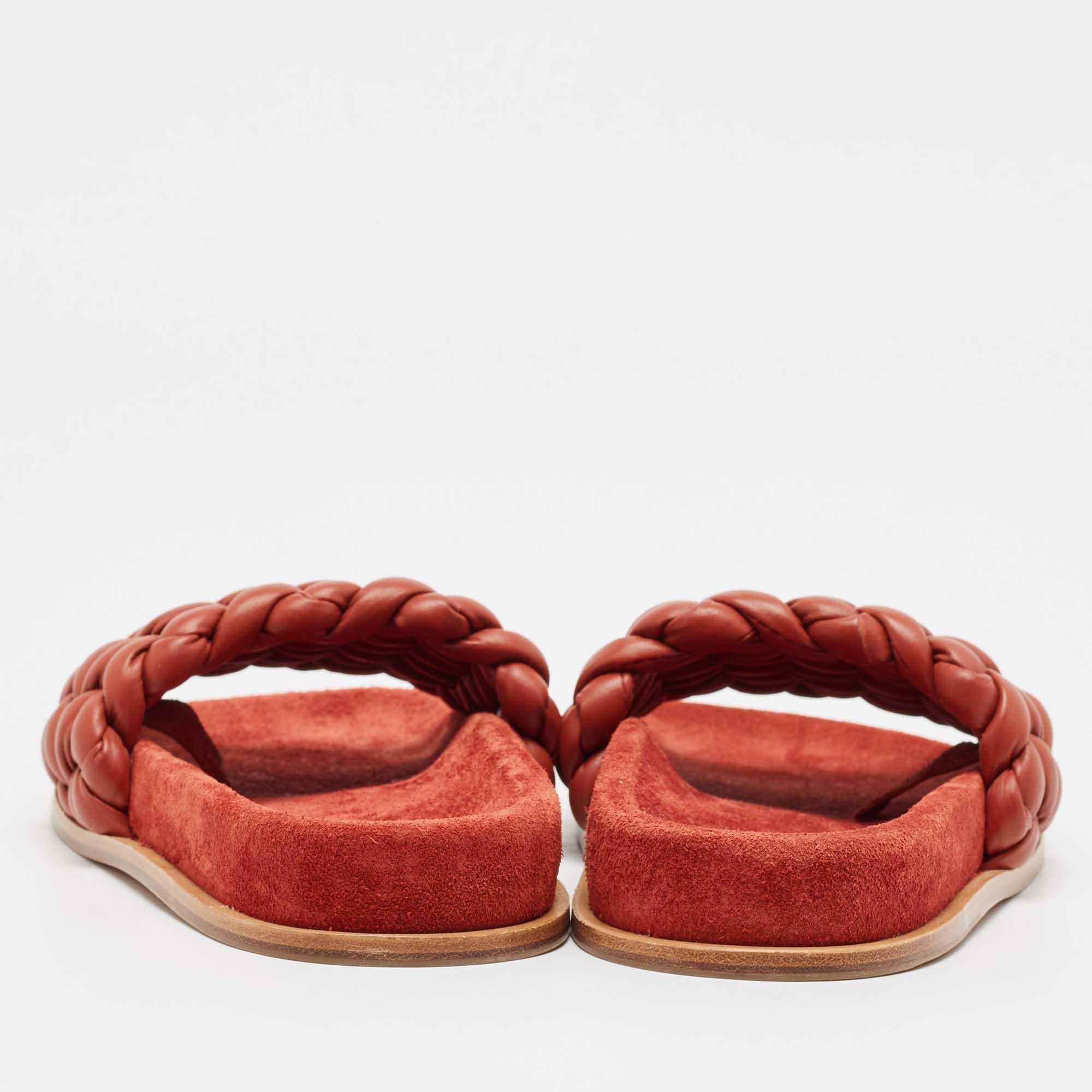 Women's Chloe Brown Braided Leather Kacey Slides Size 36 For Sale