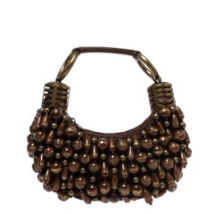 Chloe Brown Canvas Beads Embellished Hobo