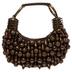 Chloe Brown Canvas Beads Embellished Hobo