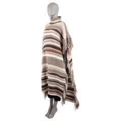 CHLOE brown cashmere 2021 FRINGED STRIPED TURTLENECK KNIT PONCHO Jacket S