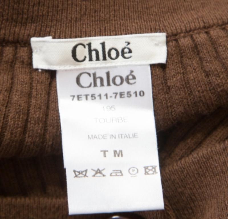 Nero Crop Top Chloe marrone in cotone e lino a coste M in vendita