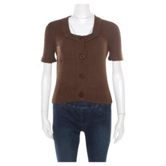 Chloe Brown Cotton and Linen Rib Knit Crop Top M