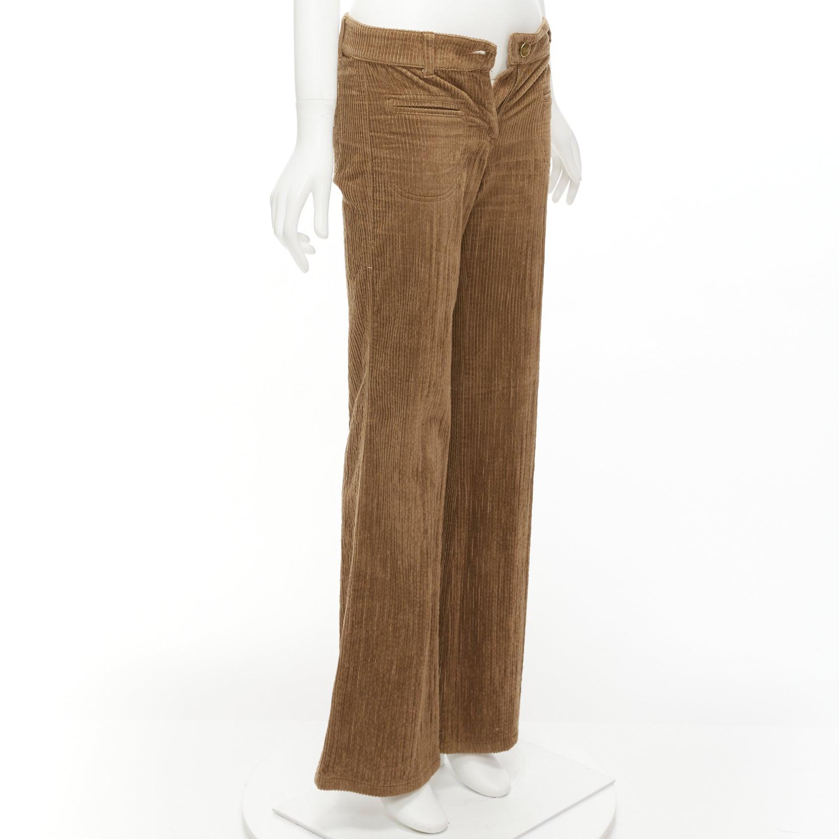 CHLOE brown cotton corduroy low waist flared pants FR34 XS In Excellent Condition For Sale In Hong Kong, NT