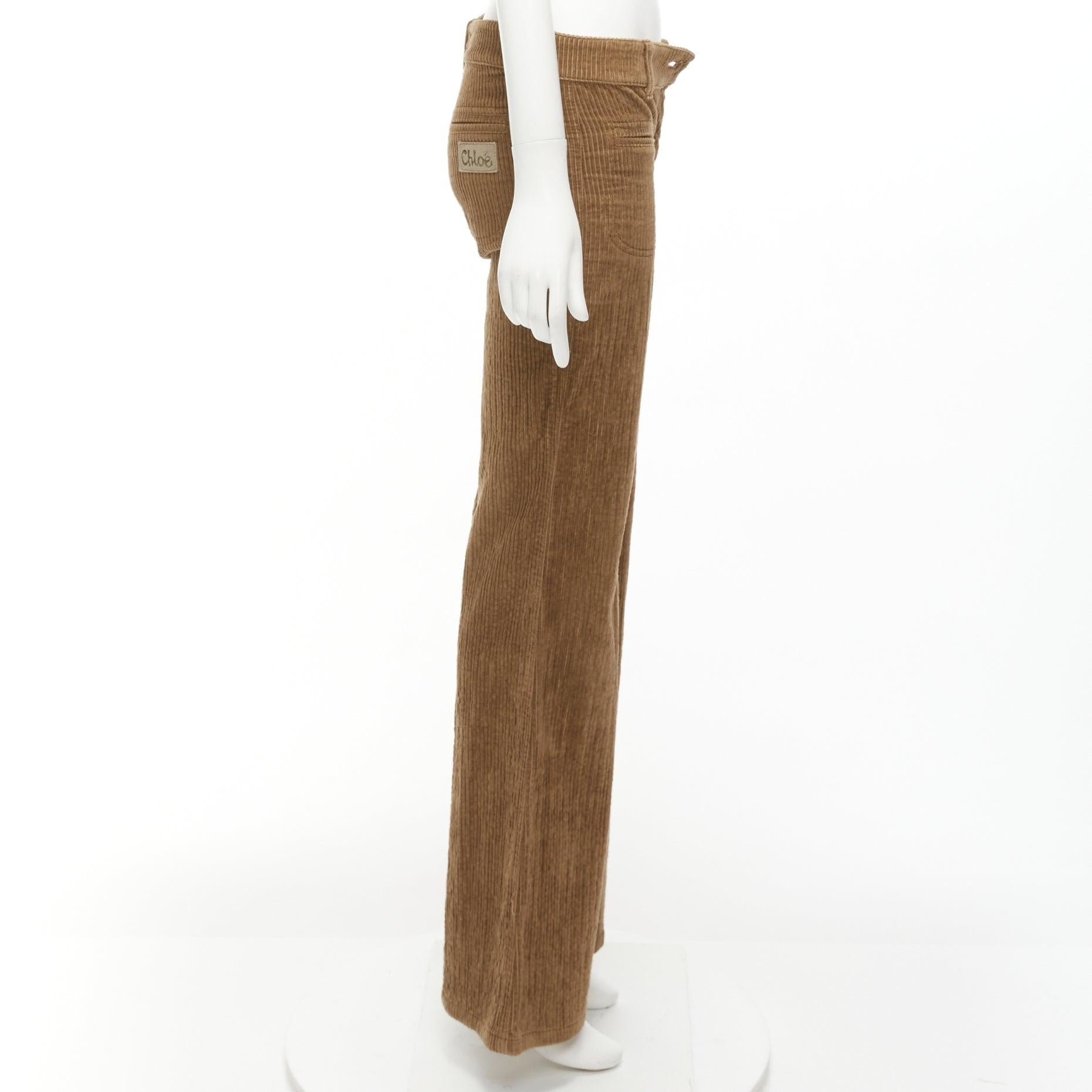 CHLOE brown cotton corduroy low waist flared pants FR34 XS In Excellent Condition For Sale In Hong Kong, NT