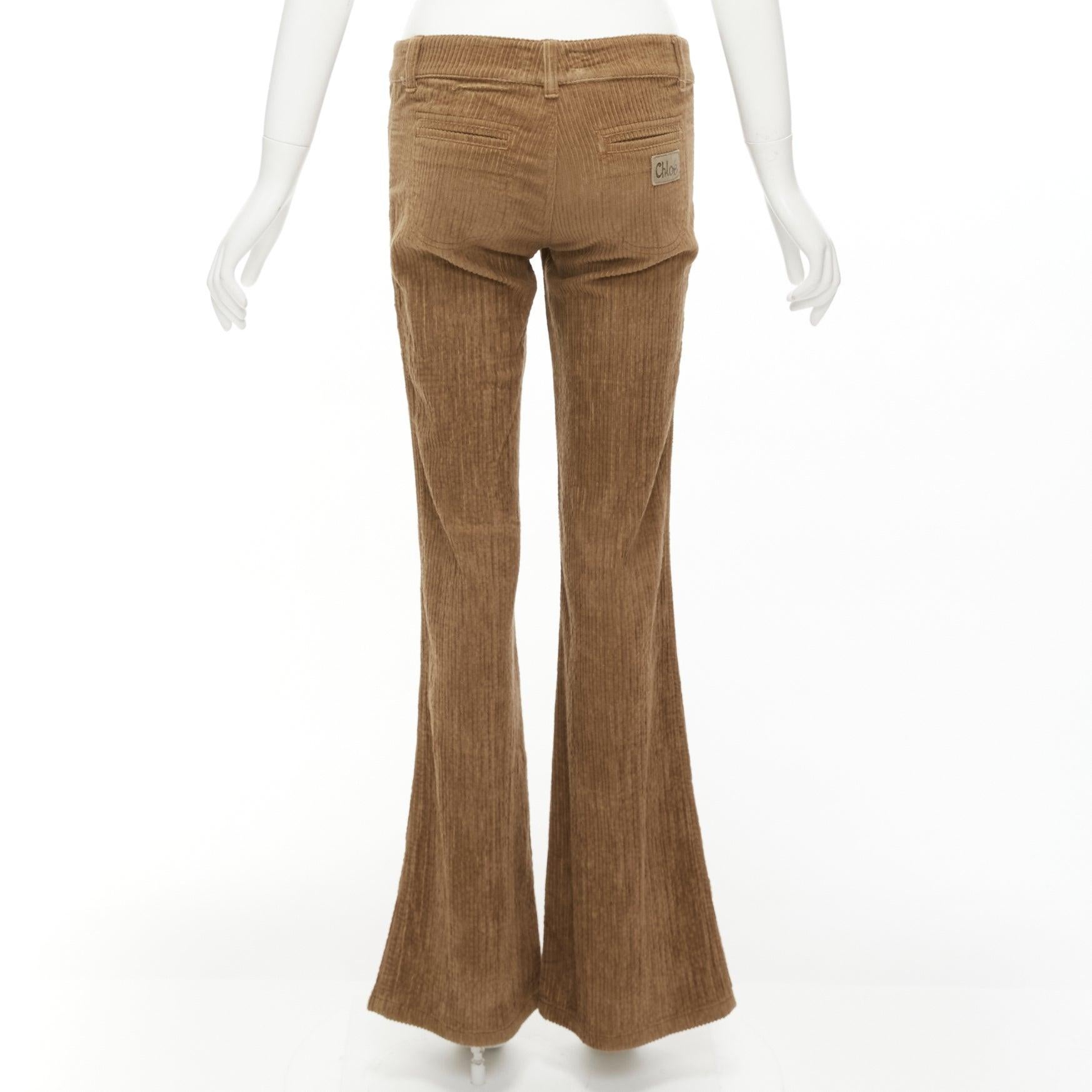 Women's CHLOE brown cotton corduroy low waist flared pants FR34 XS For Sale