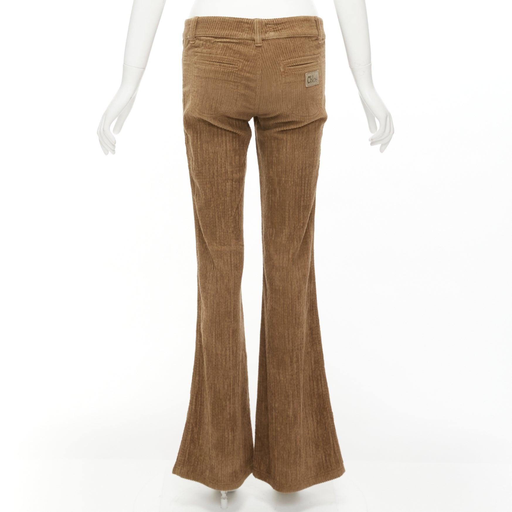 CHLOE brown cotton corduroy low waist flared pants FR34 XS For Sale 1