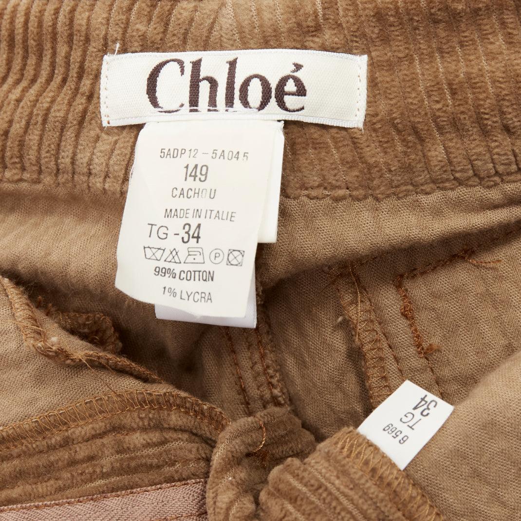 CHLOE brown cotton corduroy low waist flared pants FR34 XS For Sale 3