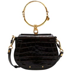 Chloe Brown Croc Embossed Leather Nile Bracelet Bag