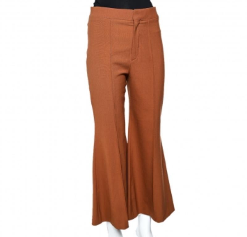Chloe Brown Pantalon à jambes évasées en laine Delight M Pour femmes en vente