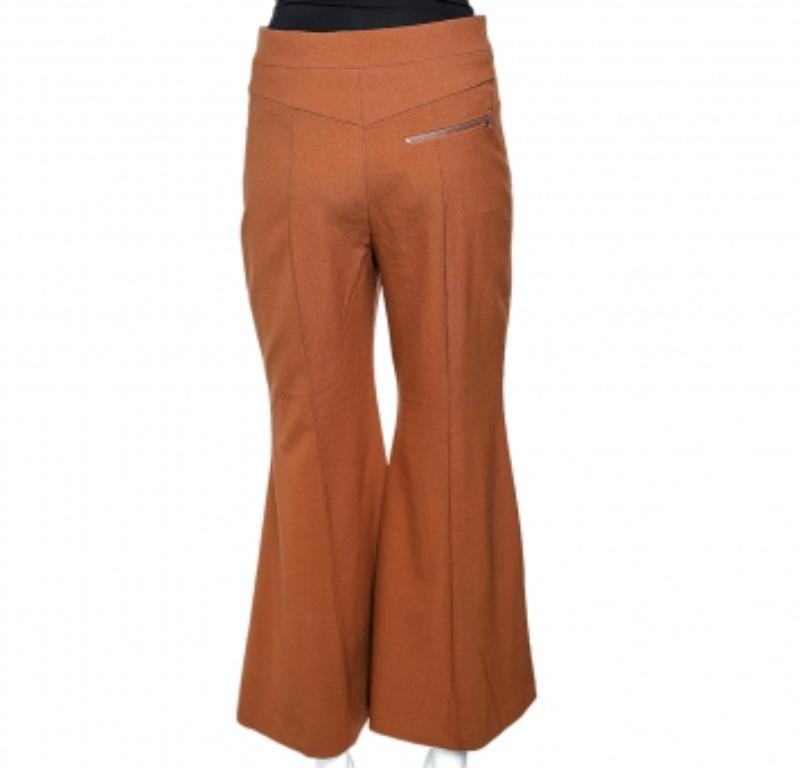 Chloe Brown Pantalon à jambes évasées en laine Delight M en vente 1