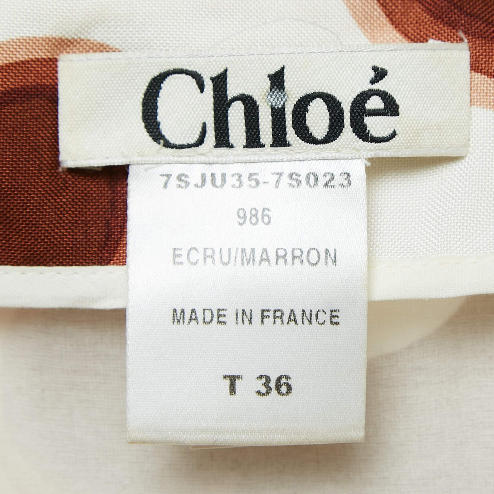 Mini gonna a pieghe in seta con stampa a scarabocchi Chloe Brown S in vendita 3