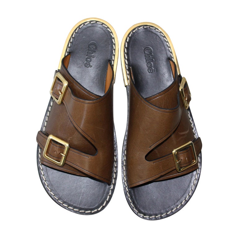 brown double buckle sandals