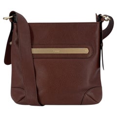 Chloe Brown Grained Leather Gold Hardware Messenger Shoulder Bag