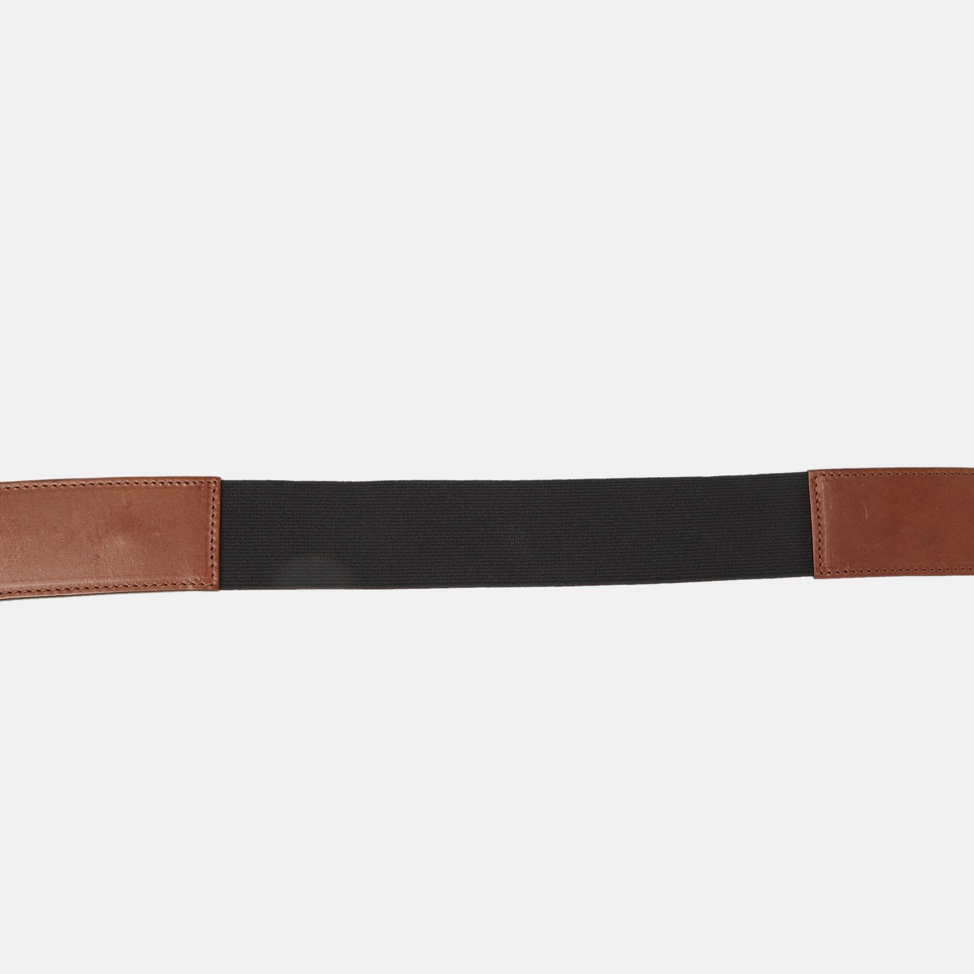 Women's Chloe Brown Leather and Elastic Band Waist Belt For Sale