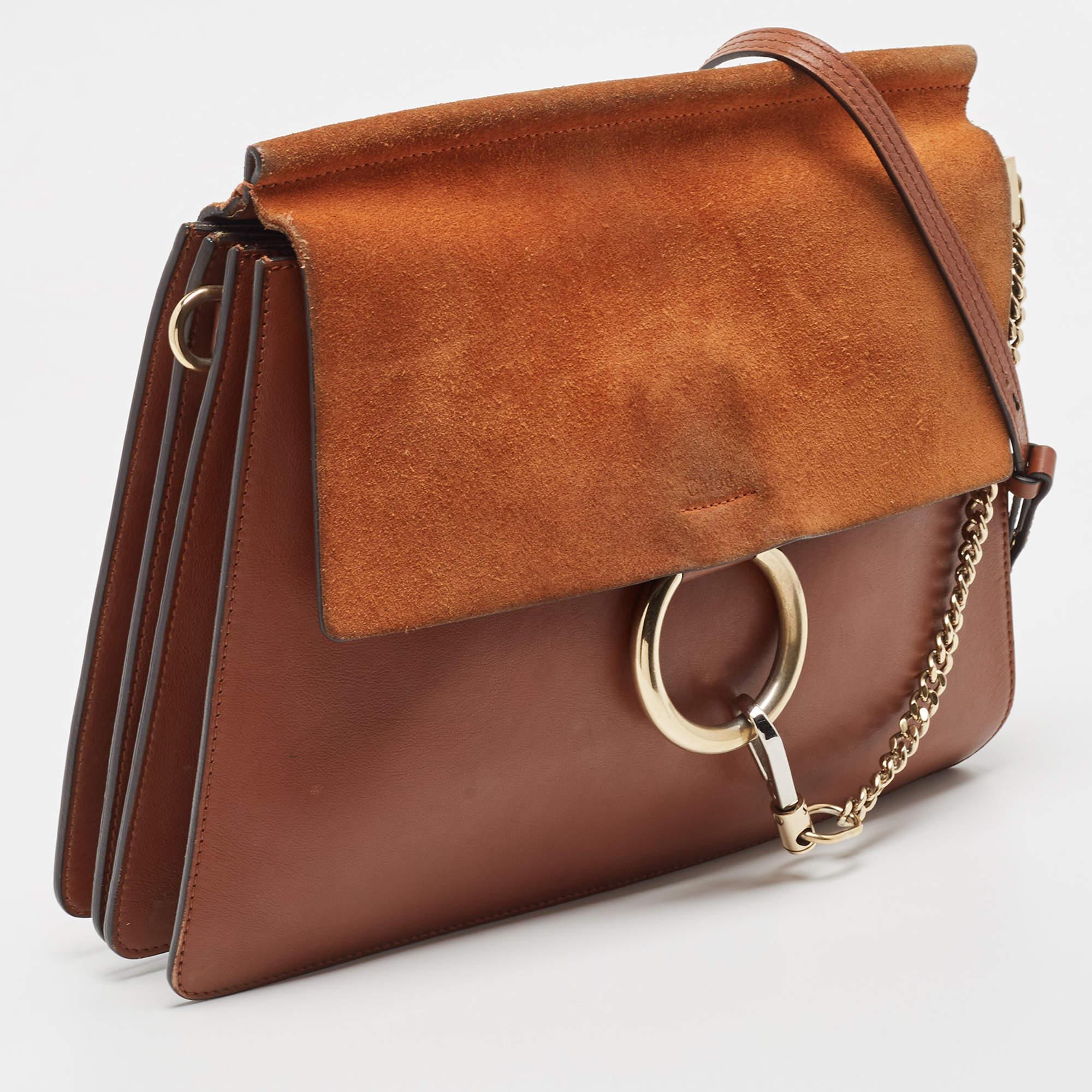 Chloe Brown Leather and Suede Medium Faye Shoulder Bag For Sale 6