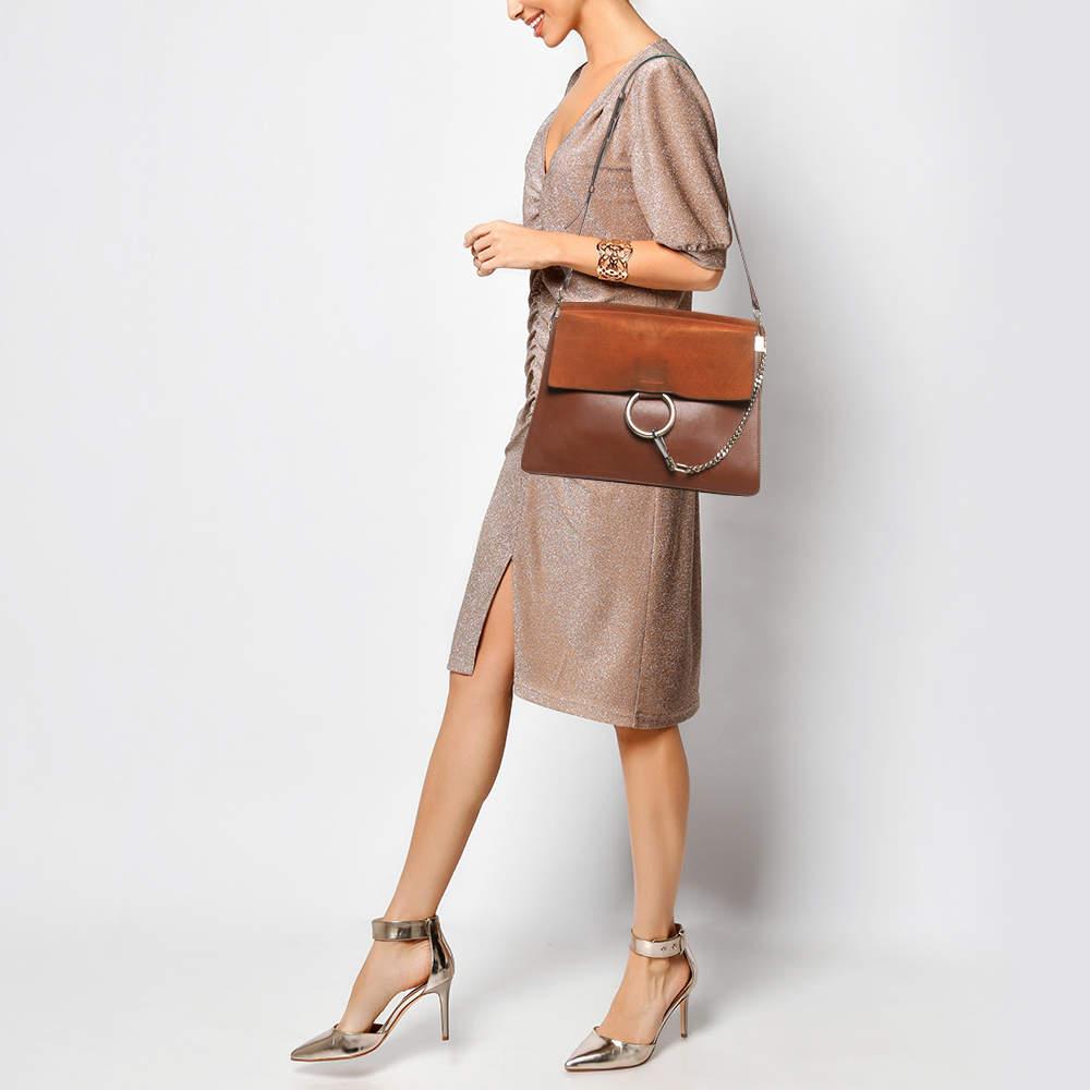 Chloe Brown Leather and Suede Medium Faye Shoulder Bag For Sale 12