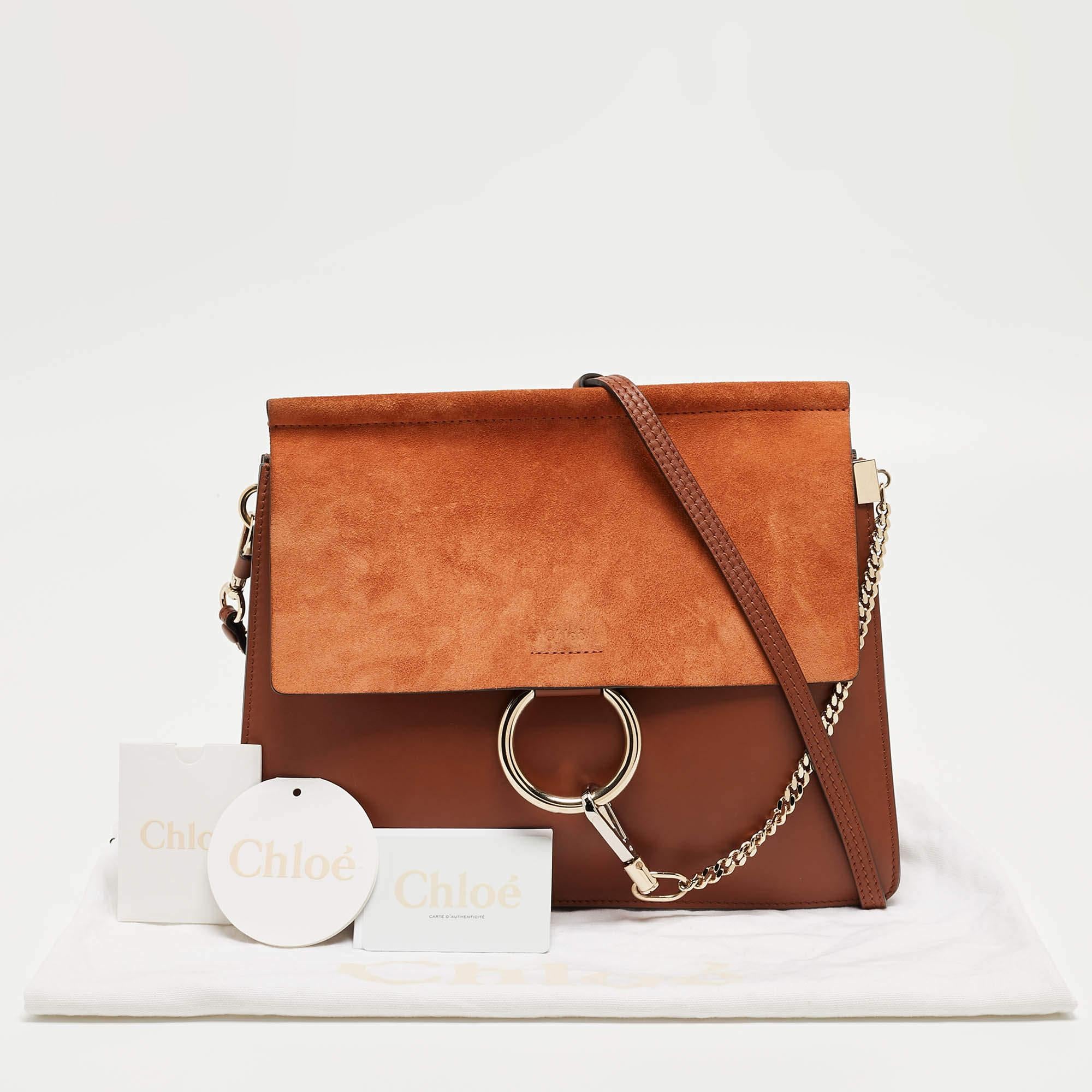 Chloe Brown Leather and Suede Medium Faye Shoulder Bag For Sale 14