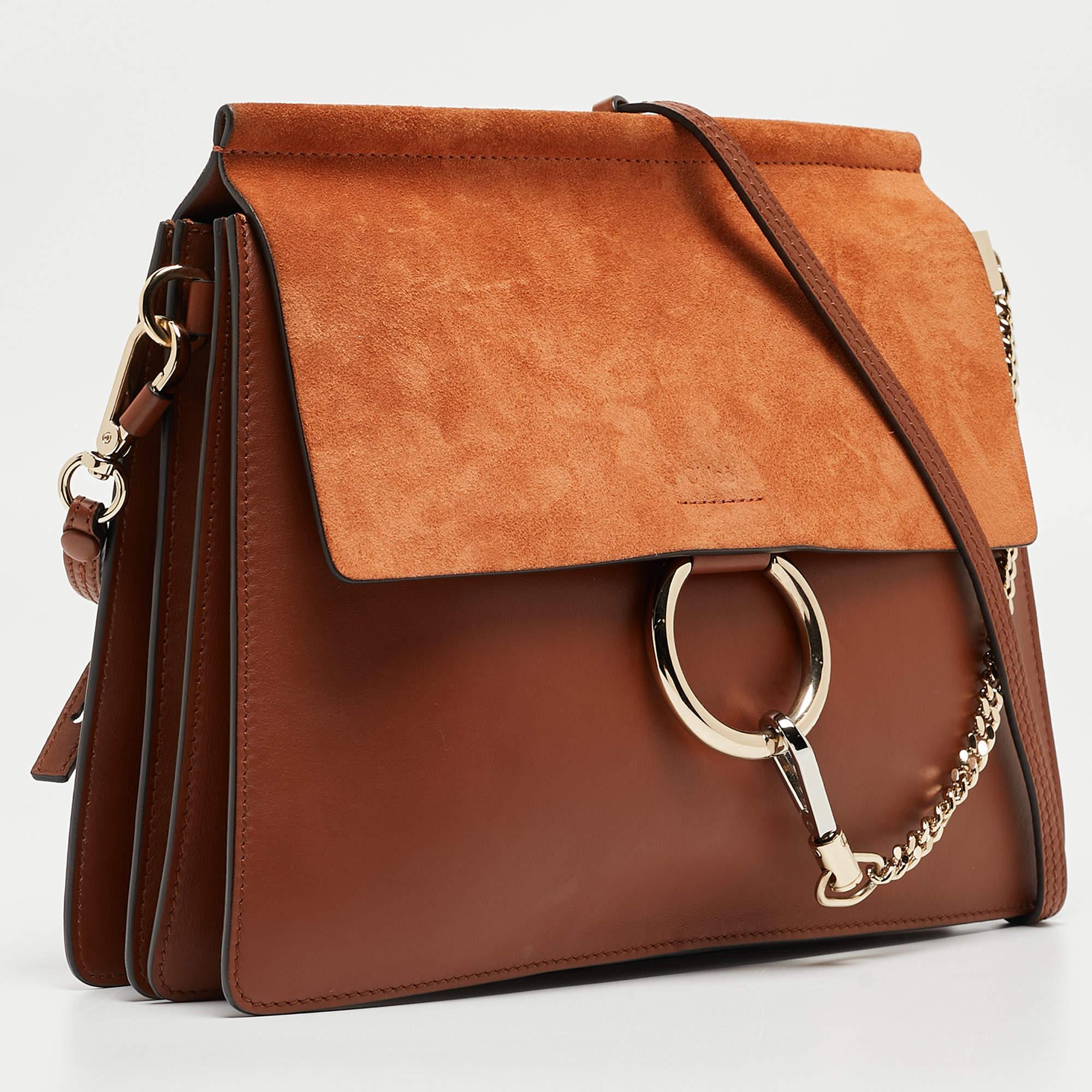Chloe Brown Leather and Suede Medium Faye Shoulder Bag In Good Condition For Sale In Dubai, Al Qouz 2