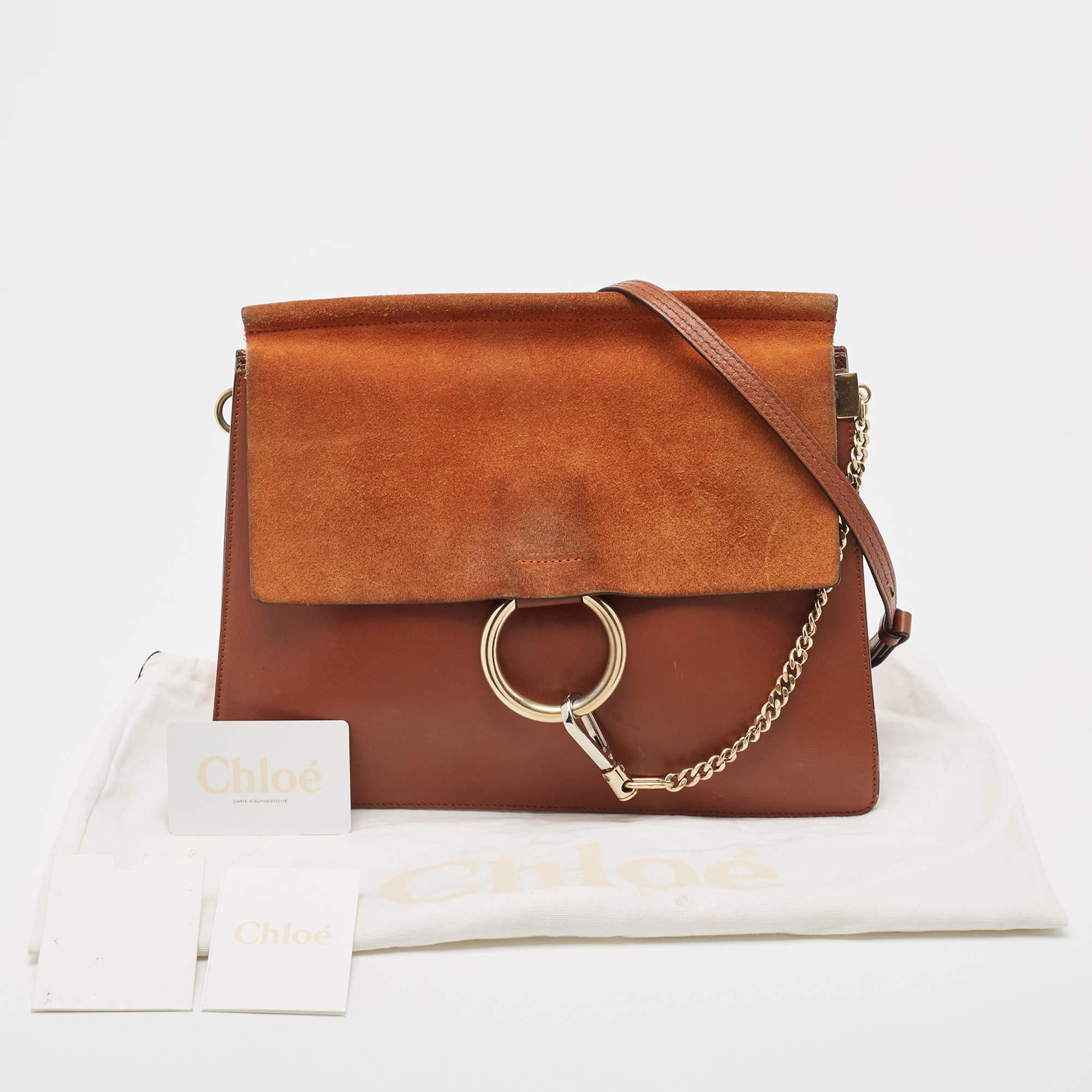 Chloe Brown Leather and Suede Medium Faye Shoulder Bag For Sale 4