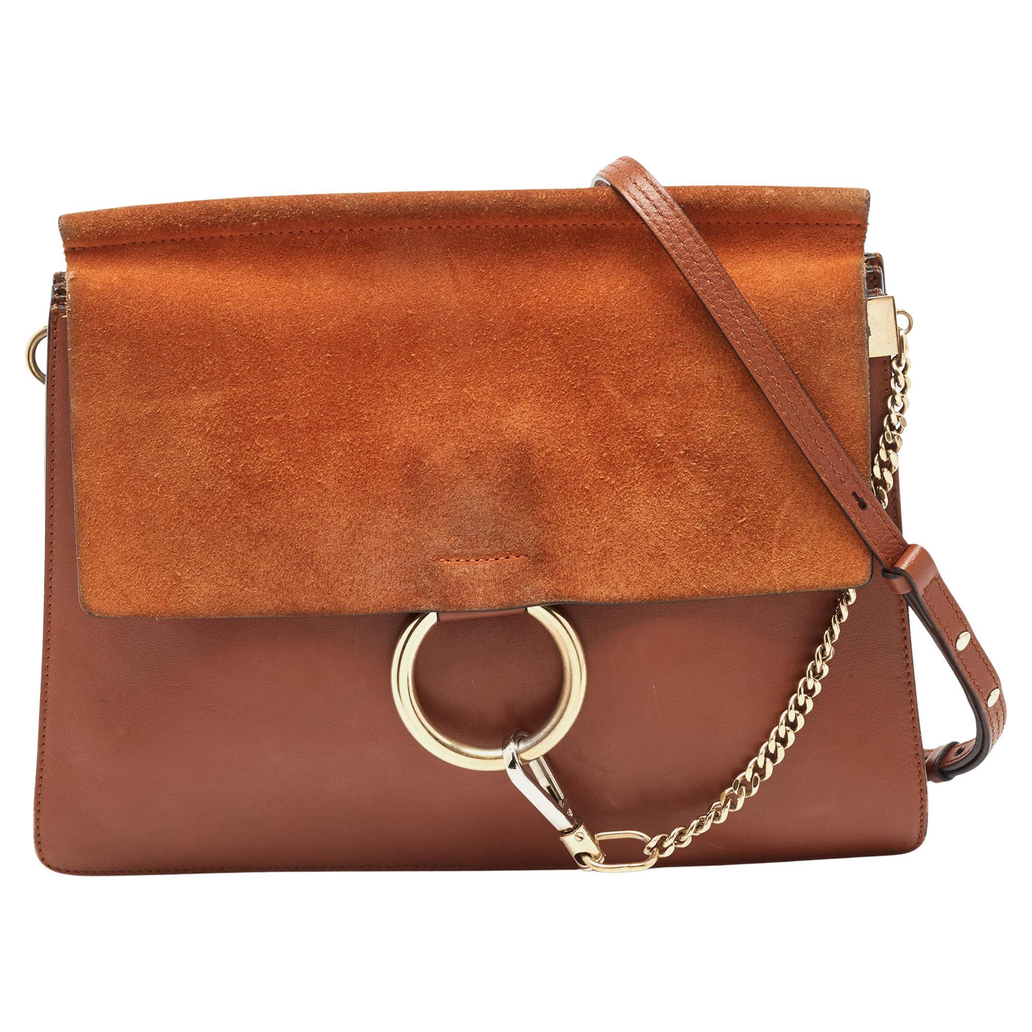 Chloe Brown Leather and Suede Medium Faye Shoulder Bag For Sale
