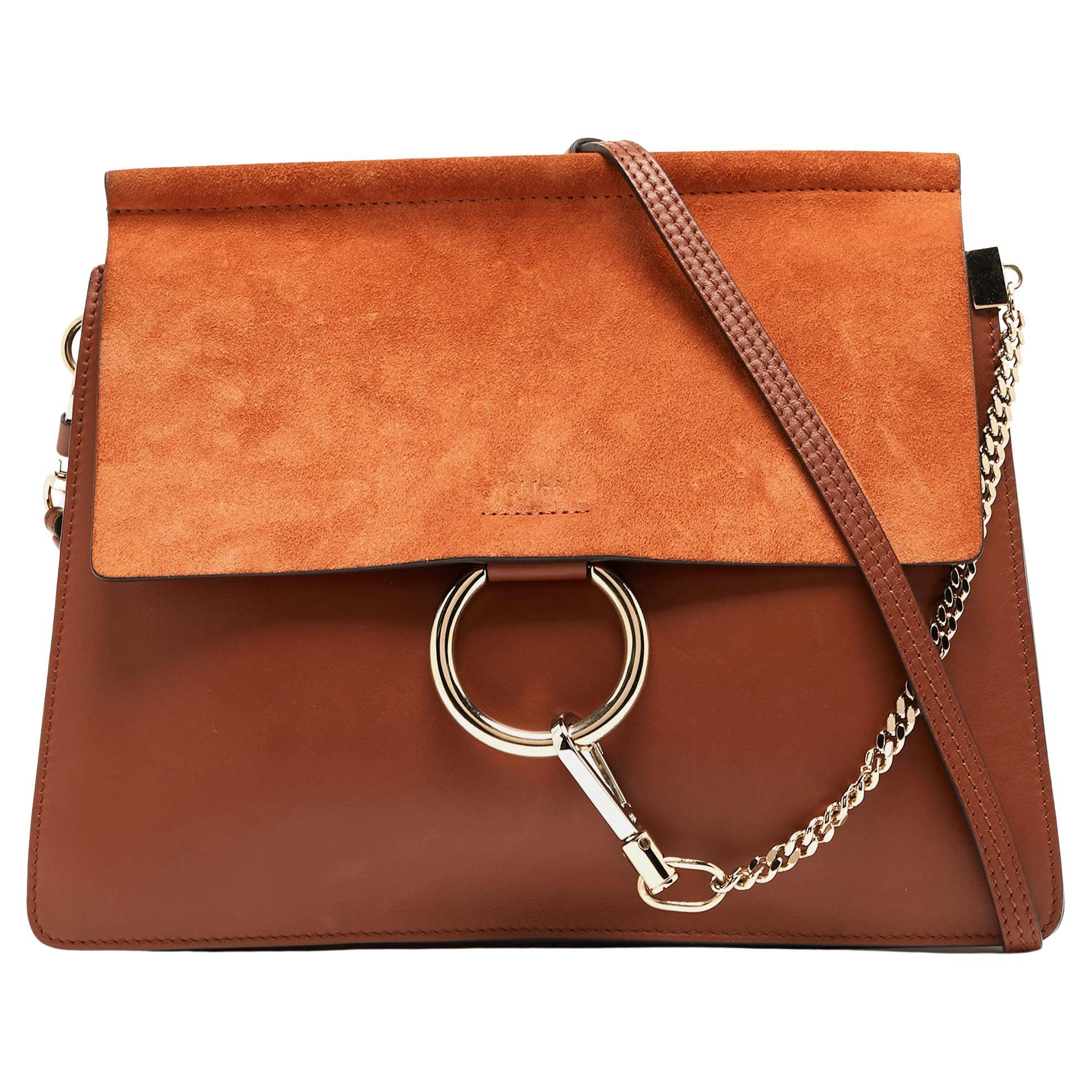 Chloe Brown Leather and Suede Medium Faye Shoulder Bag For Sale