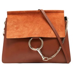 Chloe Braune Umhängetasche aus Leder und Wildleder Medium Faye