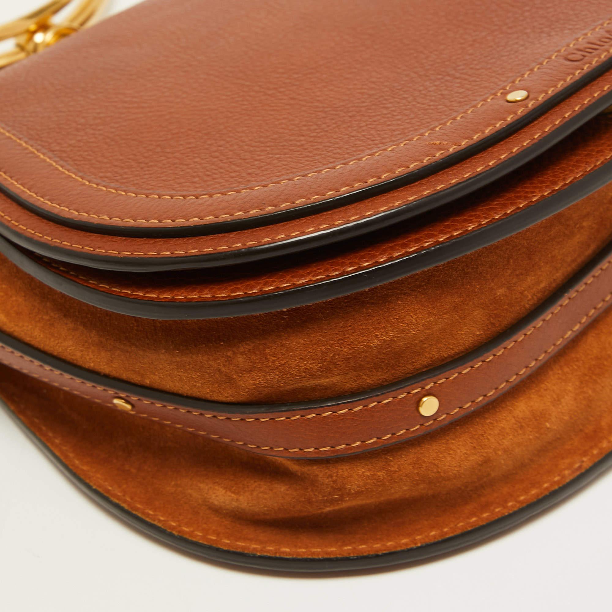 Chloe Brown Leather and Suede Medium Nile Bracelet Top Handle Bag 7